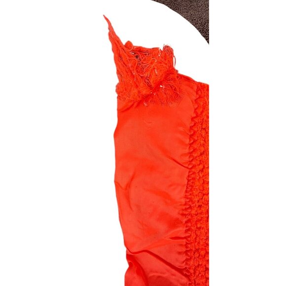 Vntg JCPenney orange Satin Border Woven Fabric Blanket Movie/Play Prop Pet Mat - Picture 8 of 13